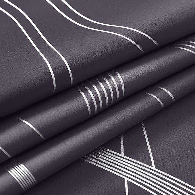 NICETOWN Blackout Curtains Panels for Living Room, Greyish Purple, 52" Wide x 84" Long, 2 Panels, Sound Reducing Thermal Insulated Wave Line Foil Print Design Curtains for Patio Sliding Glass Door
