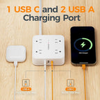 TESSAN Surge Protector Power Strip, 10 Ft Flat Plug Extension Cord with 3 USB (1 USB C) 8 Outlets, 1250W, 900J Protection, 3 Sided Outlet Extender with Power Switch for Office, Dorm Room, White