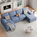 Shintenchi U-Shaped Sectional Couches for Living Room, 4 Seat Sofa with Double Chaise Lounges,Solid Wood Frame Sectional Sofa for Apartment,Blue