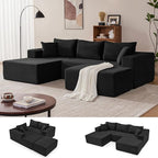 110” Cloud Sectional Couch, Modular Sectional Sofa with Deep Seat, Boneless Sofa for Living Room, Fluffy Comfy U-Shaped Couch with Left Facing Chaise, No Assembly Required, Black