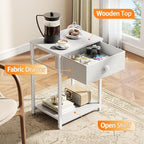 Furologee White Nightstand with Fabric Drawer, Small Side Table for Small Spaces, 2 Tiers Storage Shelves End Table, Night Stand for Living Room, Bedroom, Dorm