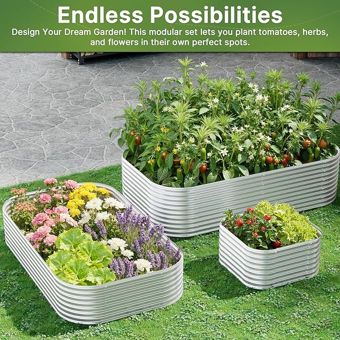 2 PCS Tall Galvanized Raised Garden Bed Outdoor, Metal Garden Bed for Vegetables, Above Ground Garden Box for Flower, Steel Raised Beds for Gardening - 2FT