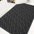 OLANLY Front Door Mat Indoor Outdoor Entrance, Waterproof All-Season, All-Weather Doormat, Sturdy Natural Rubber, Low Profile, Easy Clean Patio Porch Entryway Mat, Herringbone Brick (Black, 71x47)