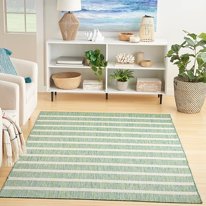 Nourison Home Positano Blue Green Ivory 7' x 10' Area Rug - Easy Clean, Non Shedding, Bed Room, Living Room, Dining Room, Kitchen (7' x 10')