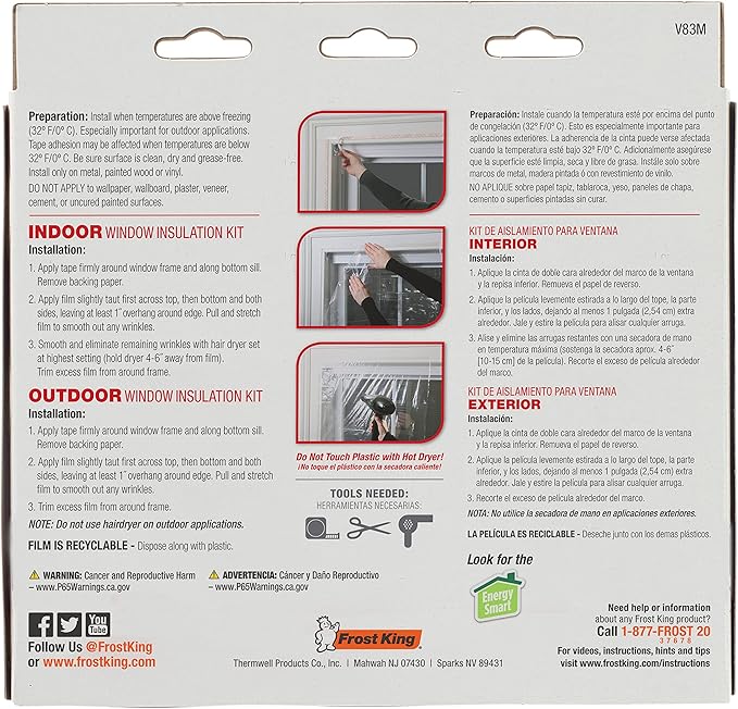 Frost King V83M Heavy Duty Indoor Shrink Window Kits, 42" X 62" X 1.5 MIL, 1-Pack
