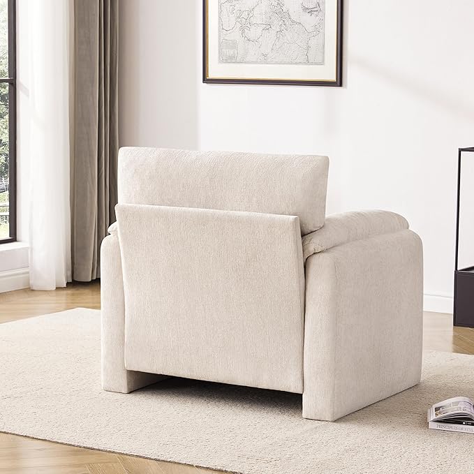 Chenille Oversized Armchair, 38.6" Wide Accent Chairs for Living Room & Bedroom Modern Lounge Chair, Upholstered Mid-Century Reading Chair, Comfy Living Room Chair, Single Sofa Chair, Beige