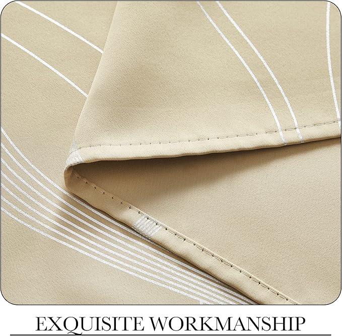 NICETOWN Bedroom Short Blackout Curtain Panels, Window Treatment Thermal Insulated Room Darkening Wave Line Foil Print Design Curtains for Kitchen, Cafe, Loft (Biscotti Beige, Set of 2, 42 by 63 Inch)