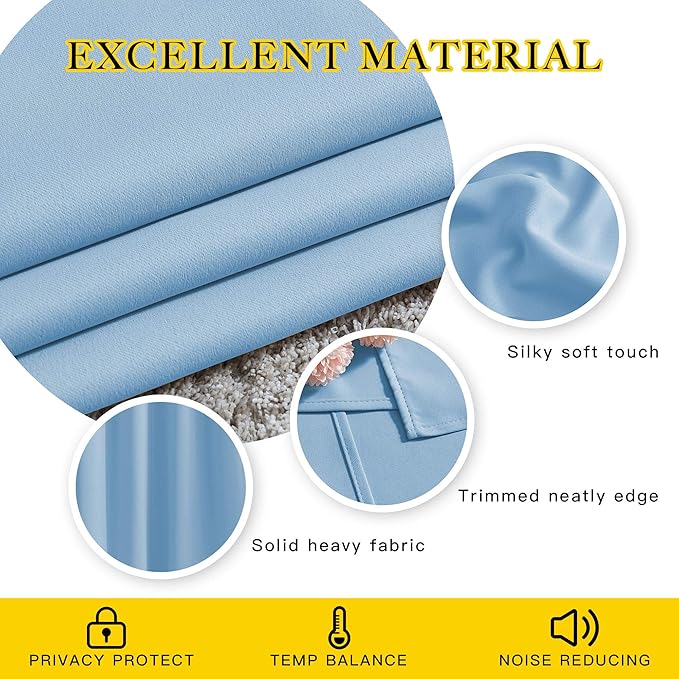 NICETOWN Bedroom Blackout Curtain Panels - Home Fashion Window Treatment Ring Top Blackout Draperies and Drapes (52 inches x 63 inches， Set of 2 Panels， Blue)