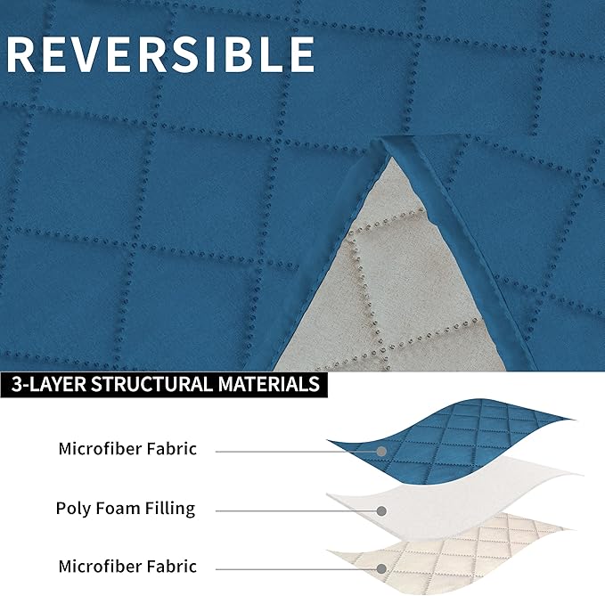 Easy-Going Recliner Sofa Cover with Console, Reversible Couch Cover for Living Room, Split Sofa Cover for Each Seat with Elastic Straps for Kids, Dogs, Pets (3 Seater, Peacock Blue/Beige)
