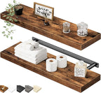 QEEIG Floating Shelves for Wall 23.6" Long - Wall Mounted Shelf Bathroom Kitchen Living Room Bedroom Farmhouse Home Decor Display Bookshelf Large 23.6 x 9.3 inch Set of 2, Rustic Brown (008-60BN)
