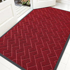 OLANLY Front Door Mat Indoor Outdoor Entrance, Waterproof All-Season, All-Weather Doormat, Sturdy Natural Rubber, Low Profile, Easy Clean Patio Porch Entryway Mat, Herringbone Brick (Wine Red, 71x47)