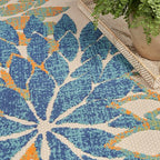 Nourison Home Aloha Indoor/Outdoor Blue Green 10' x 14' Area Rug, Easy Cleaning, Non Shedding, Bed Room, Living Room, Dining Room, Backyard, Deck, Patio (10x14)