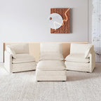ROWHY 112'' Oversized Modular Sectional Cloud Couch with Movable Ottoman, 4 Seat Modern Corduroy Sofa, Deep Seat L Shaped Couch for Living Room Bedroom Apartment, Cream