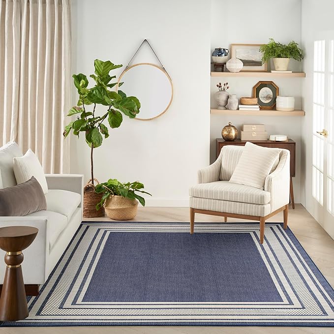 Nourison Home Horizon Indoor/Outdoor Navy 9' x 12' Area Rug - Easy Clean, Non Shedding, Bed Room, Living Room, Dining Room, Kitchen (9' x 12')