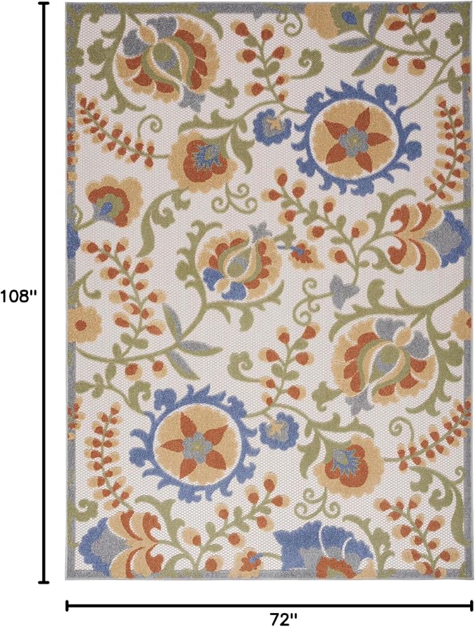 Nourison Home Aloha Ivory Blue 6' x 9' Area Rug - Easy Clean, Non Shedding, Bed Room, Living Room, Dining Room, Kitchen (6' x 9')