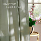 NICETOWN Thick Linen Greyish Green Curtains 84 inches Long for Bedroom, Grommet Linen Blend Semi Sheer Privacy Added Flax Light Filtering Window Treatments for Farmhouse, W55 x L84