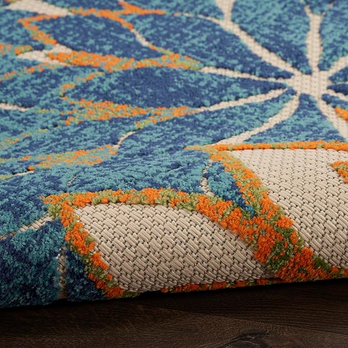 Nourison Home Aloha Indoor/Outdoor Blue Green 10' x 14' Area Rug, Easy Cleaning, Non Shedding, Bed Room, Living Room, Dining Room, Backyard, Deck, Patio (10x14)