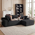 Cloud Sectional Boneless Couches for Living Room, Modular L Shaped Couch with Deep Seat Oversized Right Facing Chaise, Memory Foam Compressed Spineless 3 Seater Sofa for Apartment, Black | No Assembly Required, Deep Seat, Cat-Claw Resistant, High-Resil...