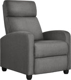 Yaheetech Fabric Recliner Chair Sofa Ergonomic Adjustable Single Sofa with Thicker Seat Cushion Modern Home Theater Seating for Living Room Matte Grey
