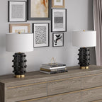 Henn&Hart 25.5'' Modern 1-Light Ceramic Table Lamp with Spherical Orbs on Lamp Body with White Fabric Drum Shade for Living Room, Bedroom, or Office, Matte Black