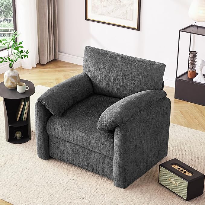 Chenille Oversized Armchair, 38.6'" Wide Accent Chairs for Living Room & Bedroom Modern Lounge Chair, Upholstered Mid-Century Reading Chair,Comfy Living Room Chair(Darkgray, 2 Pack)