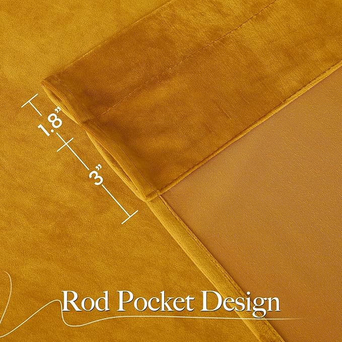 NICETOWN Yellowish Gold Velvet Curtains 84 inches Long for Dining Room - Luxury Room Darkening Silky Soft Window Treatments for Holiday Season Home Decoration (1 Pair, 84 inches)