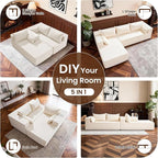 106" Cloud Sectional Boneless Couches for Living Room, Modular L Shaped Couch with Deep Seat Oversized Right Facing Chaise, Memory Foam Compressed Spineless 3 Seater Sofa for Apartment, Beige