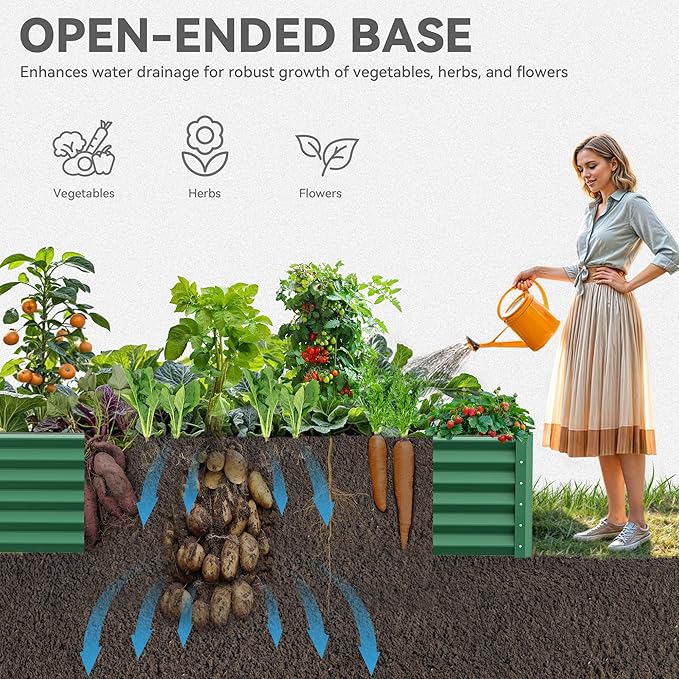 YITAHOME 96x48x24 in Galvanized Raised Garden Bed Kit, Large Metal Planter Box with Gloves, Safety Rubber & Support Rod, Outdoor Flower Bed for Plants Vegetables, Green