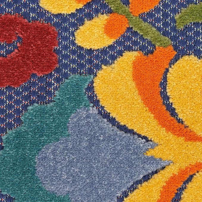 Nourison Home Aloha Navy Multicolor 2'8" x 4' Area Rug - Easy Clean, Non Shedding, Bed Room, Living Room, Dining Room, Kitchen (3' x 4')