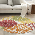 Nourison Home Aloha Indoor/Outdoor Red Multi Colored 5'3" x Round Area Rug, Tropical, Botanical, Easy Cleaning, Non Shedding, Bed Room, Living Room, Dining Room, Deck, Backyard, Patio (5 Round)