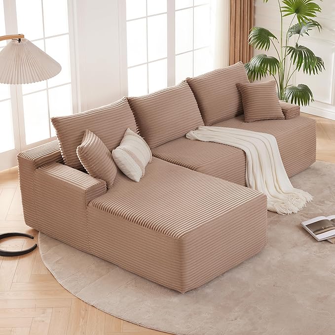 Cloud Sectional Couch, Boneless Sofa for Living Room, Modular Sectional Sofa with Deep Seat, Fluffy Comfy Couch with L-Shaped Chaise, No Assembly Required, Camel