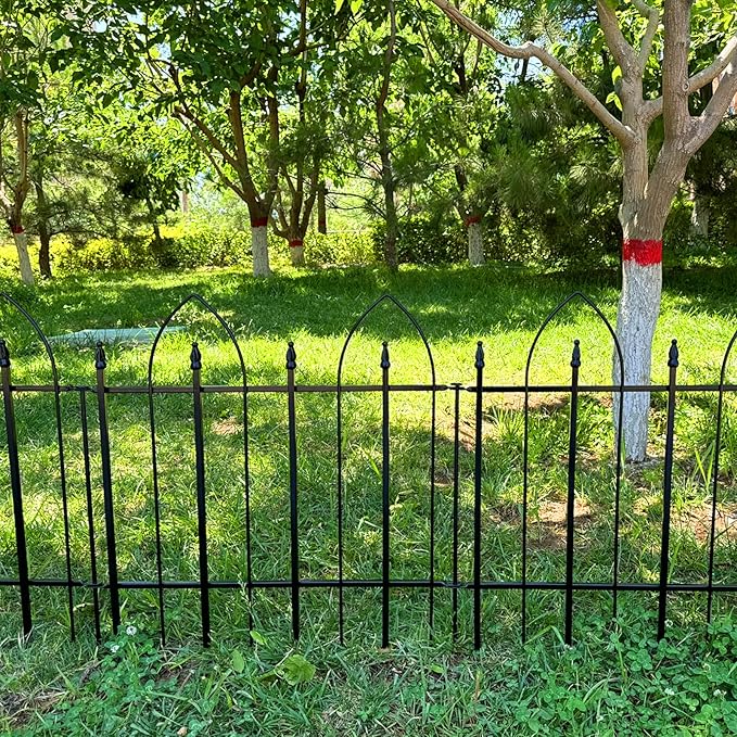 Garden Fence 24" W x 24" H (10 Panels, Total 20 ft), Metal Fence Decorative Border Fence, Rustproof Landscape Fencing for Dog, Flower Bed, Yard, Patio, Animal Barrier