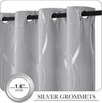 NICETOWN Blackout Curtains 63 inch Length 2 Panels, Silver Grey Window Treatment Thermal Insulated Soundproof Grommet Wave Line Foil Print Design Draperies for Living Room (52 inches Wide)