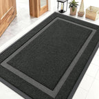 OLANLY Front Door Mat Indoor Outdoor Entrance, Waterproof All-Season, All-Weather Doormat, Sturdy Natural Rubber, Fade Resistant, Low Profile, Easy Clean Patio Porch Entryway Mat, 59x40, Black