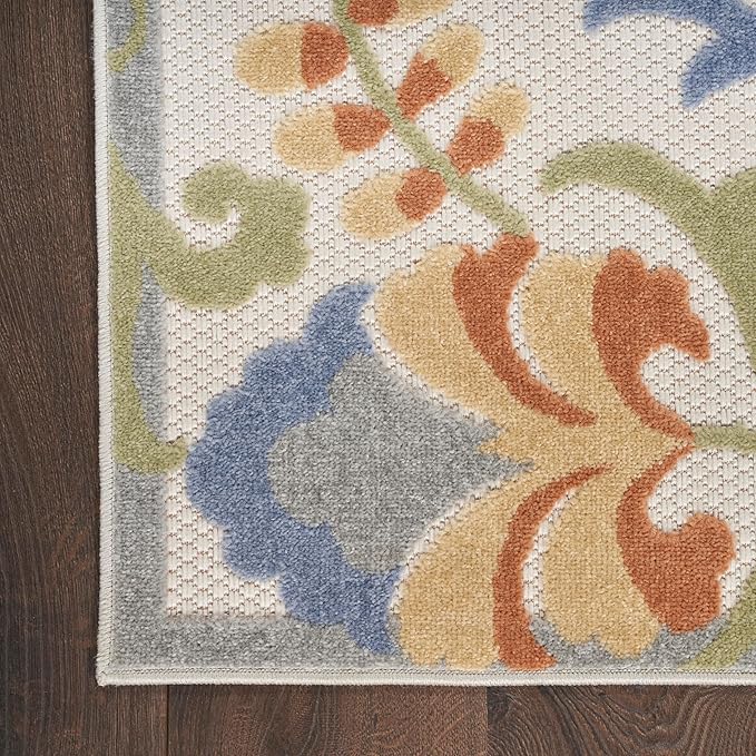 Nourison Home Aloha Ivory Blue 6' x 9' Area Rug - Easy Clean, Non Shedding, Bed Room, Living Room, Dining Room, Kitchen (6' x 9')