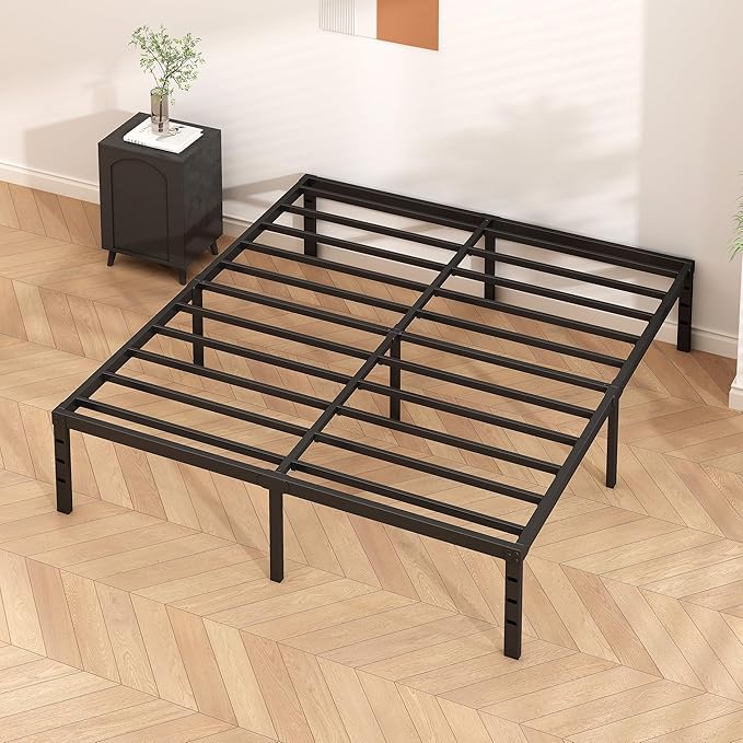 Metal Platform Bed Frame 18 Inch Tall,No Box Spring Needed,Queen Size Bed with Heavy Duty Strong Support Slats,Easy to Assemble,Black