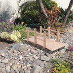 VINGLI 5 ft Garden Bridge, Classic Wooden Arch with Safety Rails Natural Finished Footbridge, Decorative Pond Landscaping, Backyard Creek or Farm
