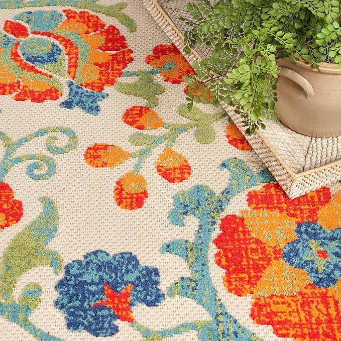 Nourison Home Aloha Red Multicolor 6' x 9' Area Rug - Easy Clean, Non Shedding, Bed Room, Living Room, Dining Room, Kitchen (6' x 9')