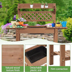 Yaheetech Potting Bench Table Outdoor Garden Horticulture Wooden Workstation Benches w/Sliding Tabletop/Removable Sink/Storage Shelf,Brown
