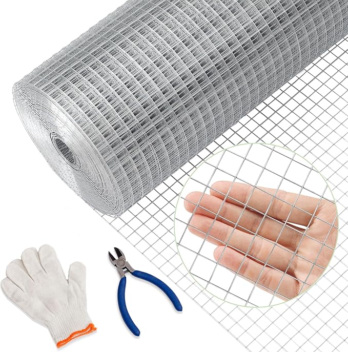 1/2inch 24Inch（H）x50Ft（L）19 Gauge Hardware Cloth Chicken Wire Fencing Hot-Dipped Galvanized Welded Chicken Wire Mesh Roll Metal Fence for Poultry Cage Home Improvement Projects