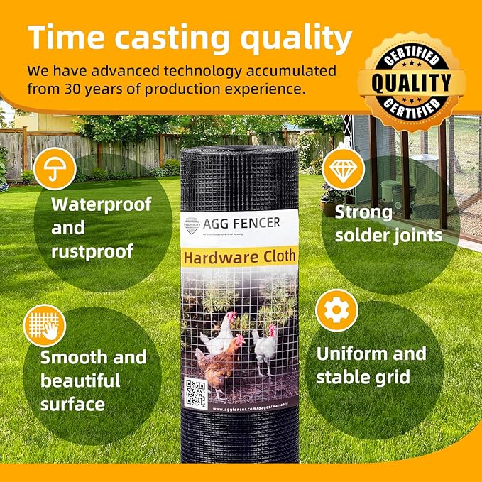 36in x 50ft Black Hardware Cloth 1/4 inch 23Ga PVC Coated Wire Mesh Vinyl Coated Fence, Welded Metal Chicken Wire Fencing Roll, Garden Plant Fencing, for Chicken Coop and Home Improvement