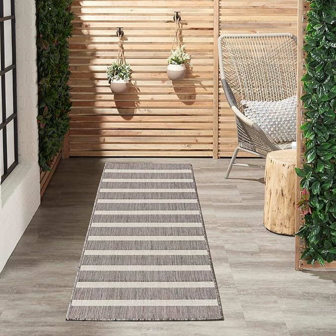Nourison Home Positano Charcoal Ivory 2' x 6' Area Rug - Easy Clean, Non Shedding, Bed Room, Living Room, Dining Room, Kitchen (6' Runner)