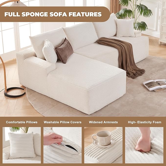 Cloud Sectional Sofa, Boneless Couch for Living Room, Modular Sectional Sofa with Deep Seat, Fluffy Comfy Couch with L-Shaped Chaise, No Assembly Required, Beige