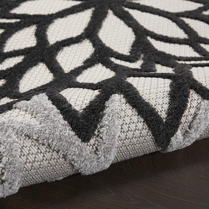 Nourison Home Aloha Indoor/Outdoor Black White 2'3" x 12' Area Rug, Tropical, Botanical, Easy Cleaning, Non Shedding, Bed Room, Living Room, Dining Room, Deck, Backyard, Patio (2x12)