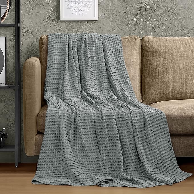 Utopia Bedding Cool Grey 100% Cotton Waffle Blanket 300 GSM [King - 90x108 Inch] Soft Lightweight Breathable Bed Blanket for All Season