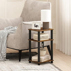 Furinno JUST Side Table, 3-Tier Open Shelf End Table, Toolless Assembly Night Stand, Bedside Table with Square Tube, for Living Room, Bedroom, Amber Pine
