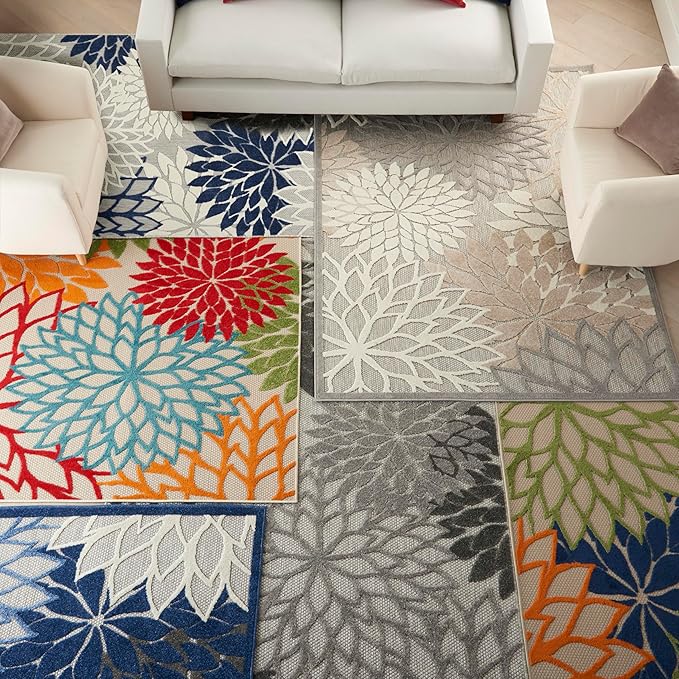 Nourison Home Aloha Indoor/Outdoor Multicolor 7' x 10' Area Rug, Easy Cleaning, Non Shedding, Bed Room, Living Room, Dining Room, Deck, Backyard, Patio (7x10)