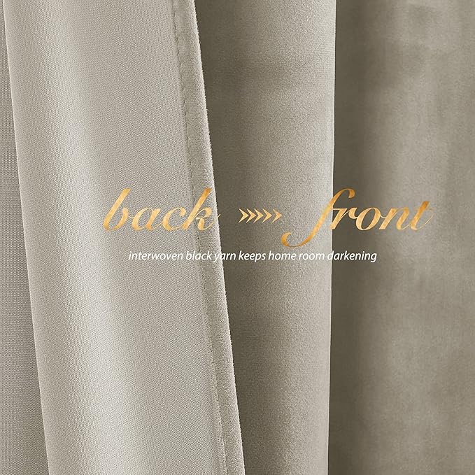 NICETOWN Camel Velvet Curtains 72 Inch Long 52 Wide, Room Darkening Temp Balance Drapes for Living Room Farmhouse Style Window Treatment for Apartment