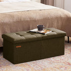 HAUSFRAU 31.5 Inches Ottoman with Storage Bench, Folding Ottoman Bench Small Foot Rest Stool, Bedroom Bench with Flipping Lid, Linen Espresso