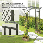 Outsunny Garden Arch, 7.5ft PE-Coated Steel Garden Arch Trellis for Climbing Plants, Arbour Archway with Extended Top for Wedding Ceremony Garden Backyard Lawn Patio, Black